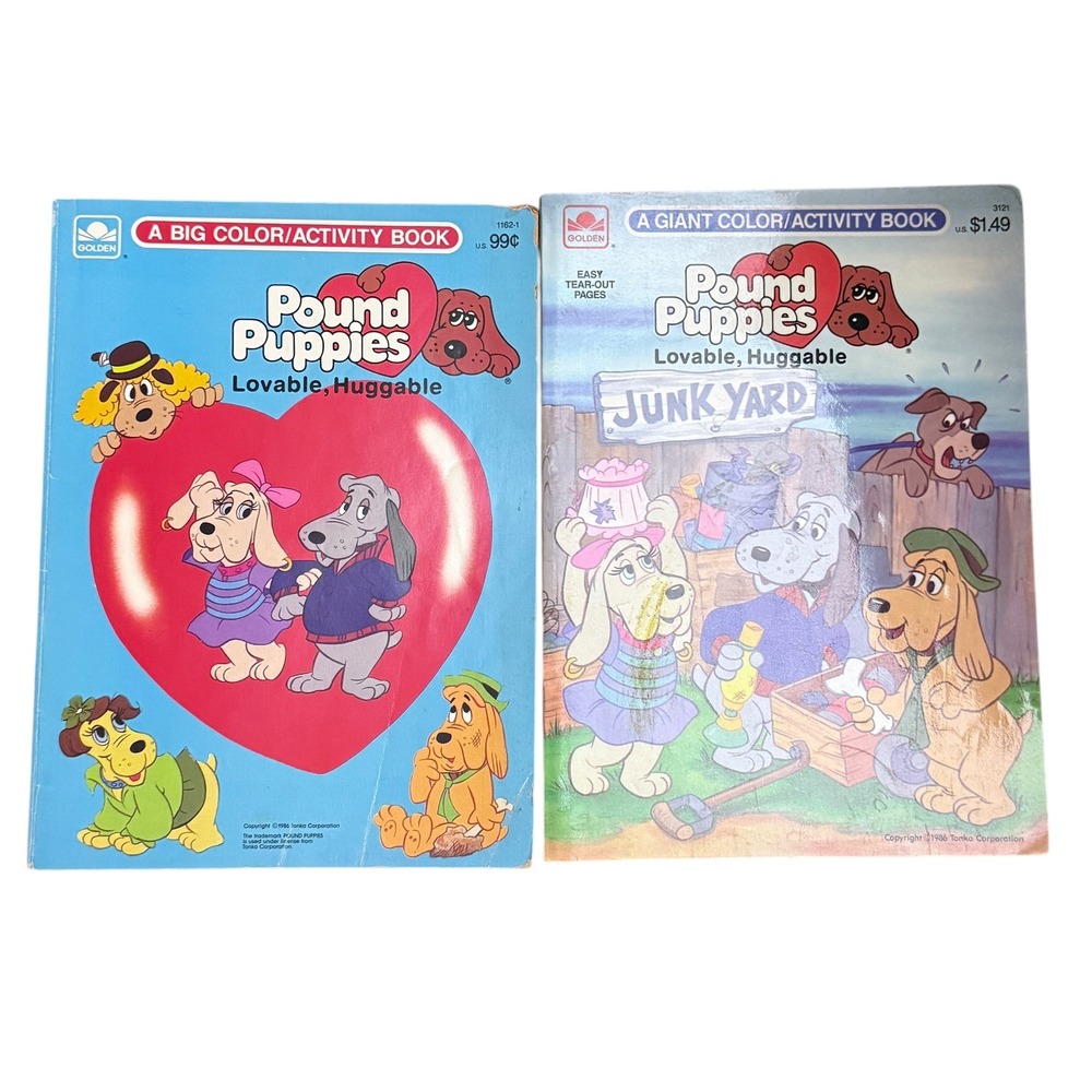 Lot of 2 Vintage‎ 1980s Pound Puppies Coloring Books Retro Used